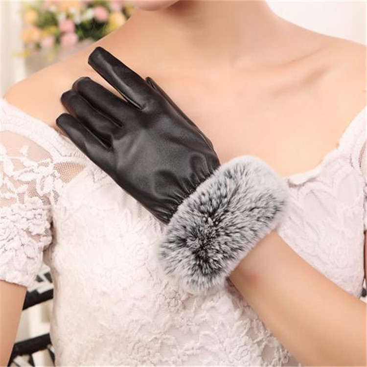 SZ60071-3 Womens Winter Touchscreen PU Leather Gloves Thermal Lining Mittens